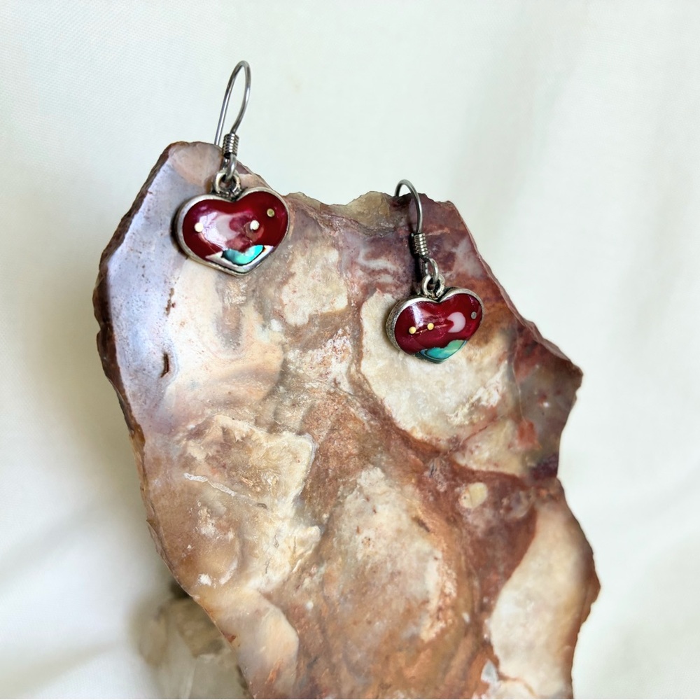 Alpaca Red heart earrings with landscape design #fairycore #cottagecore #heart - Picture 4 of 4